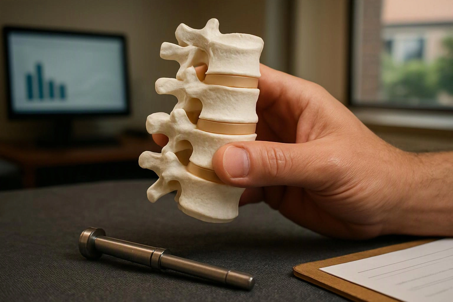 Photograph of a single hand reaching in from the frame edge in close-up documentary detail of tools, materials