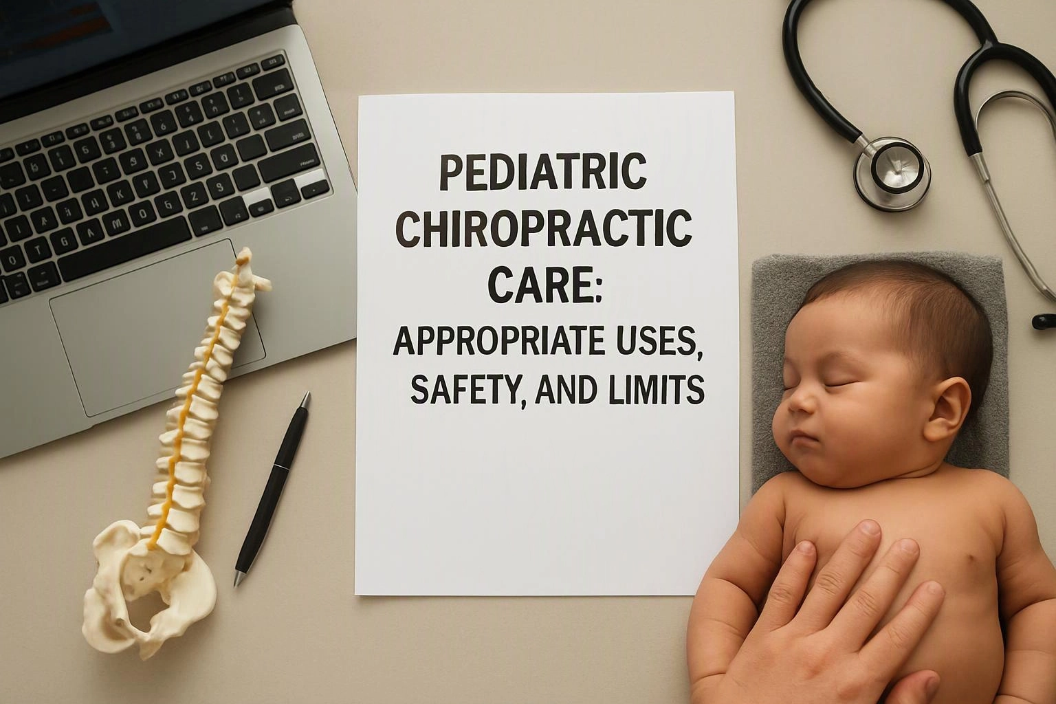Aerial top-down flat-lay photograph of wide establishing view of a setting where "Pediatric Chiropractic Care